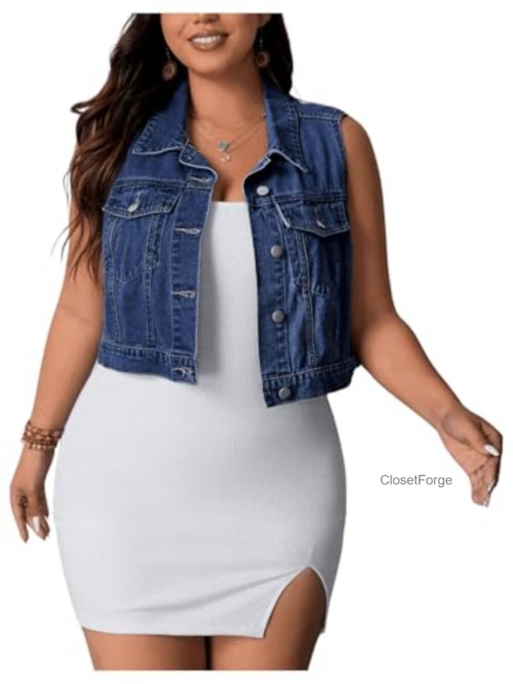 Women's Plus Size Denim Vest Sleeveless Crop Jean Vest Cowgirl Vest